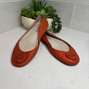 Michael Kors Women’s Orange Leather Ballet Flats MK Logo Medallion Shoes Sz 6.5